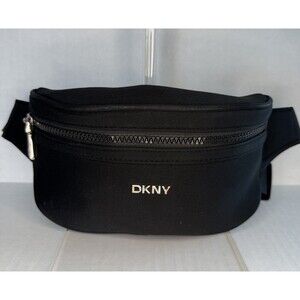 DKNY BLACK SLING BAG CROSSBODY BELT PURSE FANNY PACK NEOPRENE SILVER HARDWARE